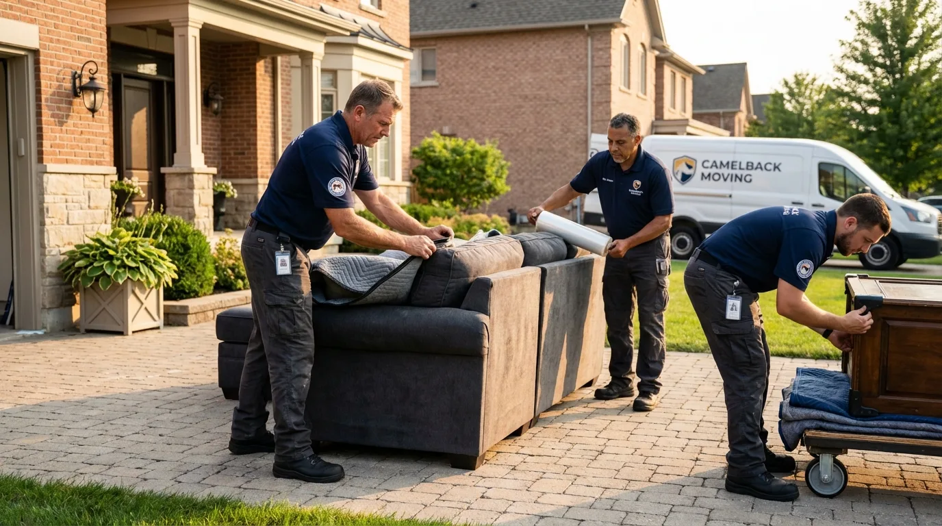 Large estate moving crew wrapping furniture in Benwood, WV