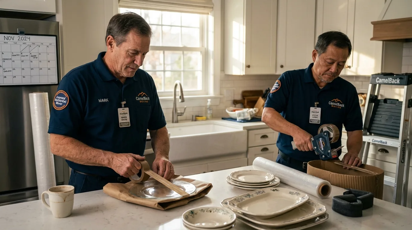 Professional crew packing kitchen dishware in Benwood, WV